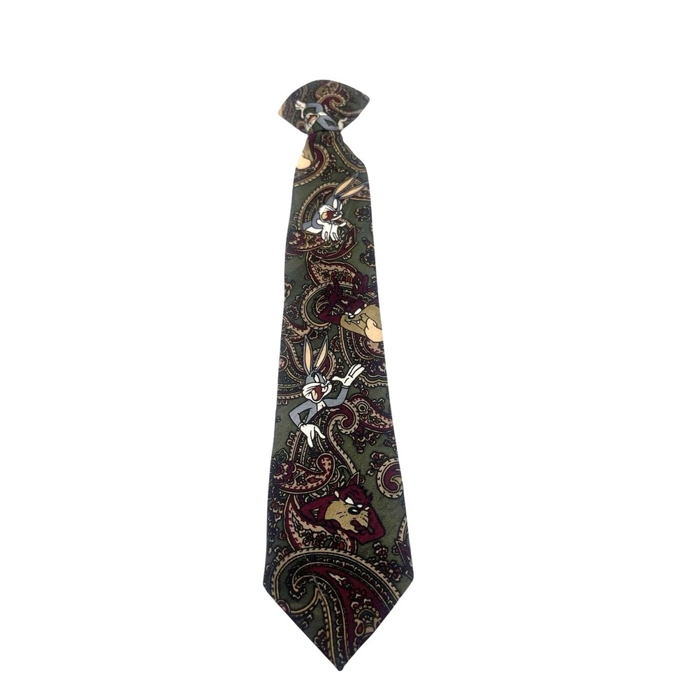 KIDS Looney Tunes Mania Necktie 1994 Bugs Bunny Tasmanian Devil Tax‎ Paisley